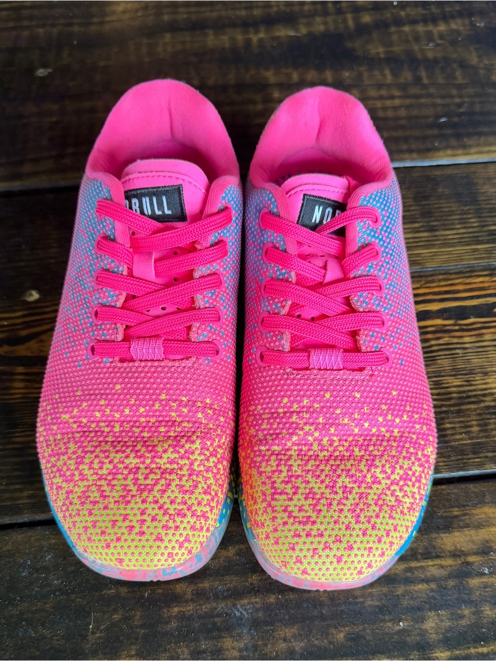NOBULL Women’s Pink and Yellow Gradient Knit Sneakers